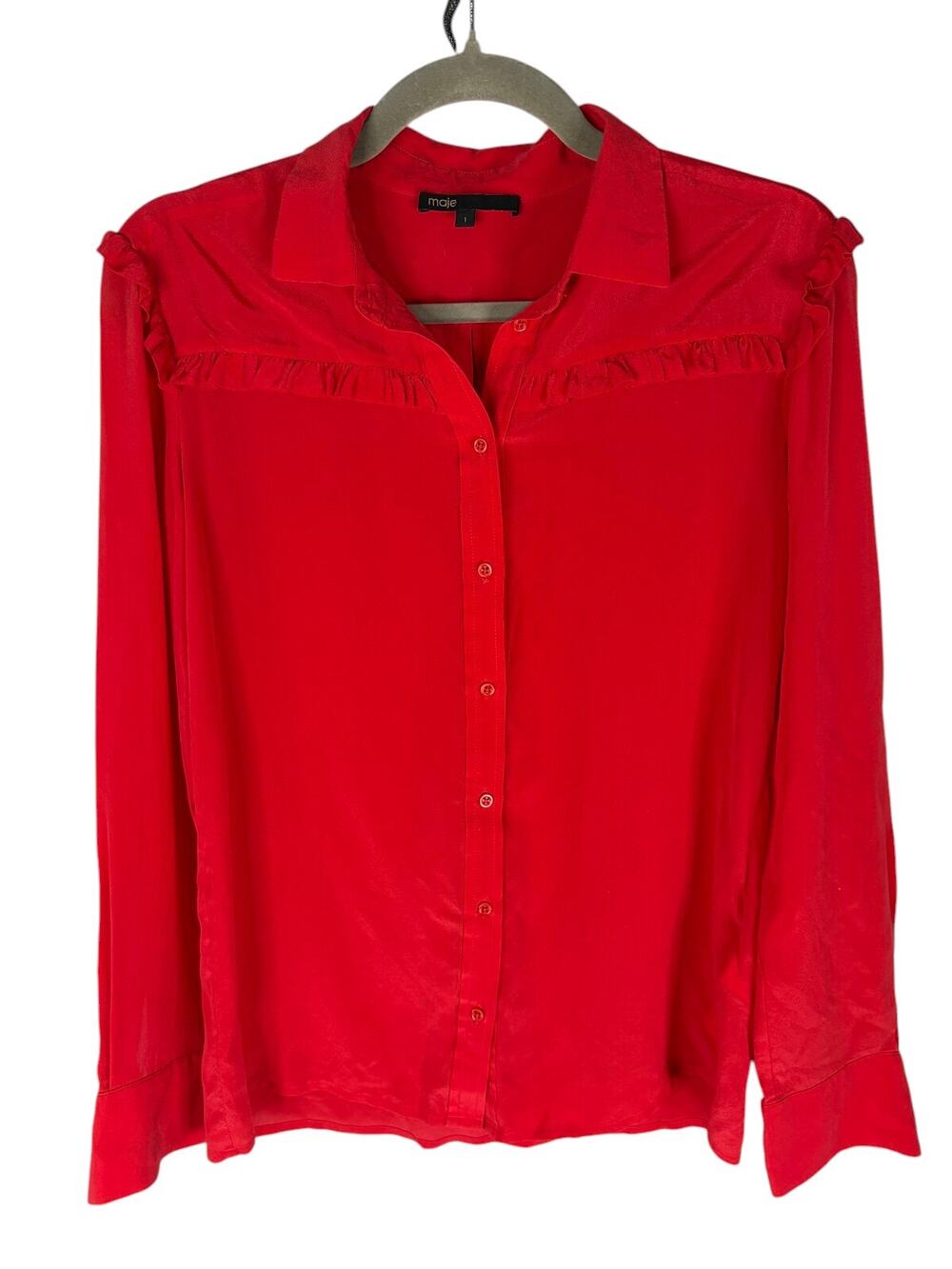 Maje Silk Blouse Ruffle Shoulder Party Work Office Preppy Fall Holidays XS